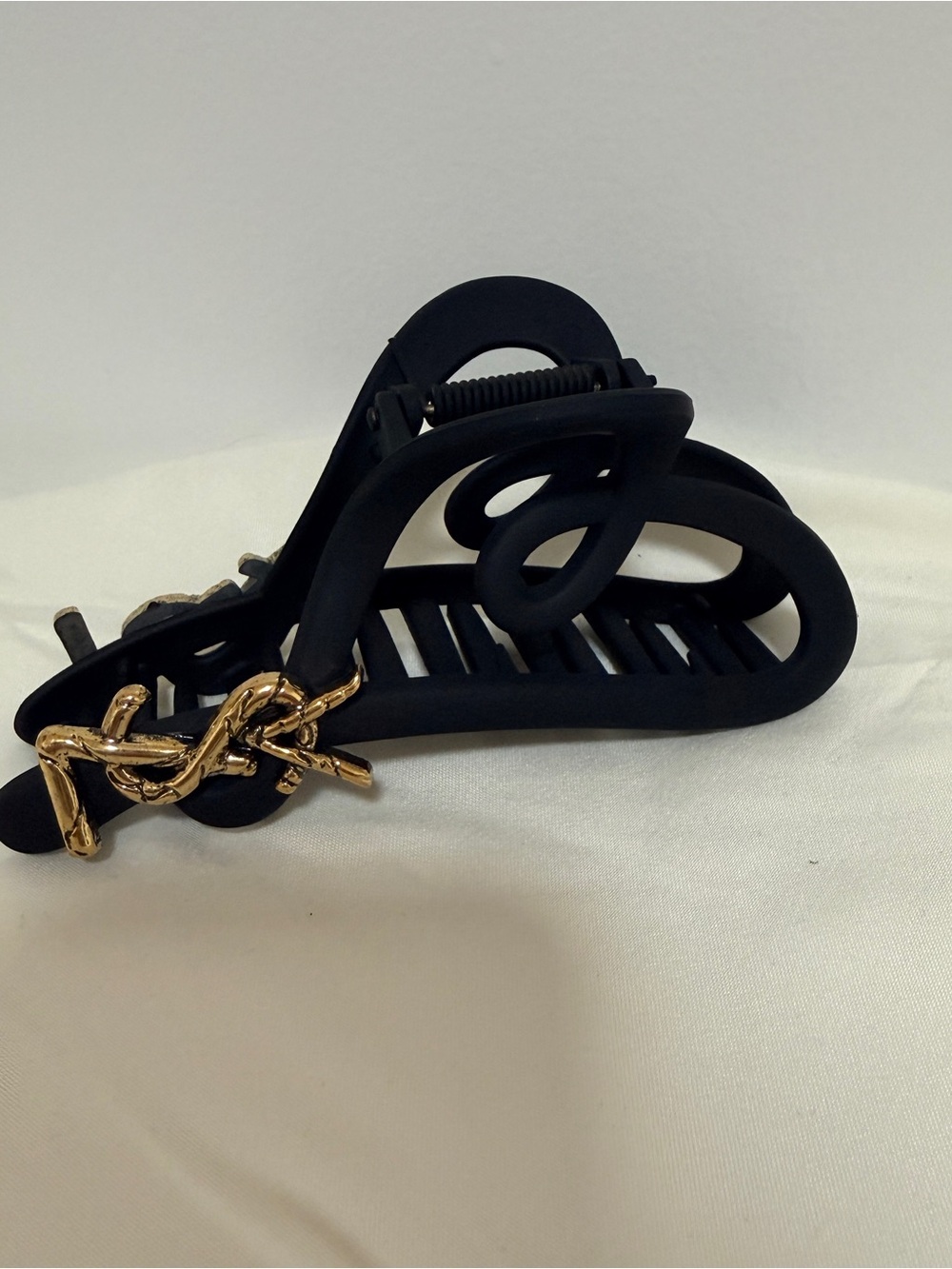 Black Matte Hair Claw with Gold Accent - Women Accessories